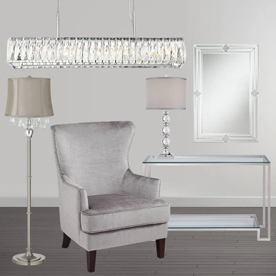 360 Lighting Chandelier Floor Lamp 62.5" Tall Satin Steel Chrome Crystals Gray Fabric Drum Shade For Living Room Reading Bedroom Office 2 360 Lighting Chandelier Floor Lamp 62.5" Tall Satin Steel Chrome Crystals Gray Fabric Drum Shade For Living Room Reading Bedroom Office - Image 2