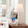 360 Lighting Justin Modern Accent Table Lamps 18" High Set Of 2 Silver With USB Charging Port And Table Top Dimmers White Shade For Bedroom Home Desk