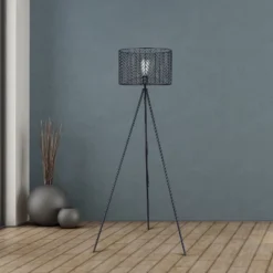 61" Ingrid Black Cage Shade Metal Tripod Floor Lamp - River Of Goods -Adesso Shop GUEST 01114559 1a90 492d 8796 1e1ae7d9af18