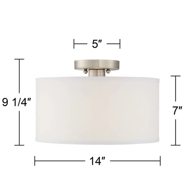 360 Lighting Adams Modern Ceiling Light Semi Flush Mount Fixtures 14" Wide Set Of 2 Brushed Nickel White Fabric Drum For Bedroom Kitchen Living Room 5 360 Lighting Adams Modern Ceiling Light Semi Flush Mount Fixtures 14" Wide Set Of 2 Brushed Nickel White Fabric Drum For Bedroom Kitchen Living Room - Image 5