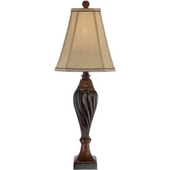 Regency Hill Traditional Table Lamp 28.5" Tall Carved Two Tone Brown Urn Shaped Beige Fabric Shade For Living Room Family Bedroom Bedside -Adesso Shop GUEST 04e973d3 201f 48df ac85 09dc5cd1b850