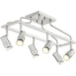 Pro Track Sven 6-Head LED Ceiling Track Light Fixture Kit Spot Light GU10 Silver Brushed Nickel Finish Metal Modern Cage Kitchen Bathroom 22" Wide -Adesso Shop GUEST 054be7dc ad78 4a46 ba0c 6a19b78a571a