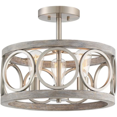 Franklin Iron Works Salima Rustic Farmhouse Ceiling Light Semi Flush Mount 16" Wide Brushed Nickel Gray Wood 3-Light LED For Bedroom Living Room House 4 Franklin Iron Works Salima Rustic Farmhouse Ceiling Light Semi Flush Mount 16" Wide Brushed Nickel Gray Wood 3-Light LED For Bedroom Living Room House - Image 4