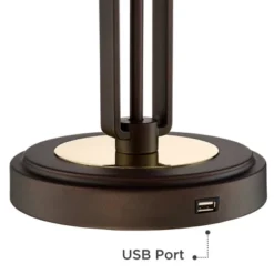 Franklin Iron Works Javier Industrial Table Lamp 24 1/2" High Bronze With USB Charging Port White Drum Shade For Bedroom Living Room Bedside Home Desk -Adesso Shop GUEST 0670da15 56bd 4daa 99c3 f09f660ec246