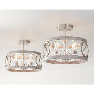 Franklin Iron Works Salima Rustic Farmhouse Ceiling Light Semi Flush Mount 16" Wide Brushed Nickel Gray Wood 3-Light LED For Bedroom Living Room House 7 Franklin Iron Works Salima Rustic Farmhouse Ceiling Light Semi Flush Mount 16" Wide Brushed Nickel Gray Wood 3-Light LED For Bedroom Living Room House - Image 7