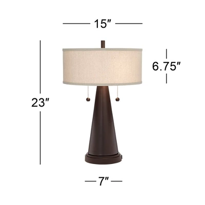Franklin Iron Works Craig Rustic Farmhouse Accent Table Lamps 23" High Set Of 2 Bronze With USB Charging Port Natural Drum Shade For Bedroom Desk 7 Franklin Iron Works Craig Rustic Farmhouse Accent Table Lamps 23" High Set Of 2 Bronze With USB Charging Port Natural Drum Shade For Bedroom Desk - Image 7