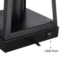 Franklin Iron Works Kacey Industrial Table Lamps 25 1/4" High Set Of 2 Dark Black With USB Charging Port LED Nightlight Peanut Shade For Bedroom Desk -Adesso Shop GUEST 08140a9b 1c41 4f63 8683 51d6eb062e89