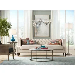 Possini Euro Design Roxie Modern Floor Lamp Standing 65 1/2" Tall Brushed Nickel Sheer Linen Double Drum Shade For Living Room Bedroom Office House -Adesso Shop GUEST 08929d60 e93f 45c5 b9a9 a1bd28b63482