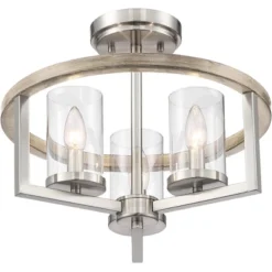 Possini Euro Design Senna Modern Industrial Ceiling Light Semi Flush Mount Fixture 15" Wide Brushed Nickel Gray Wood 3-Light Clear Glass For Bedroom -Adesso Shop GUEST 08a6d6bd 0bbb 4c6e a704 3432667d795f