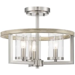 Possini Euro Design Senna Modern Industrial Ceiling Light Semi Flush Mount Fixture 15" Wide Brushed Nickel Gray Wood 3-Light Clear Glass For Bedroom -Adesso Shop GUEST 08dd1794 0813 479b a383 aeb04b0df2ca