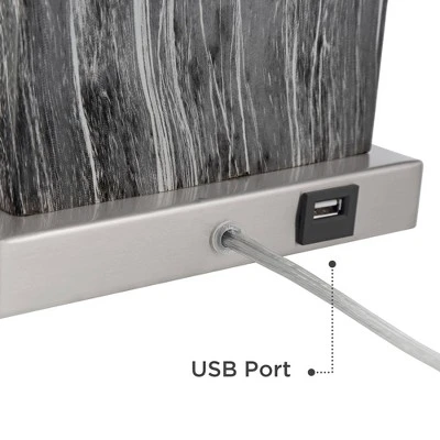 360 Lighting Connie Modern Table Lamps Set Of 2 25" High Black Faux Marble With USB Charging Ports White Rectangular Shade For Living Room House Desk 4 360 Lighting Connie Modern Table Lamps Set Of 2 25" High Black Faux Marble With USB Charging Ports White Rectangular Shade For Living Room House Desk - Image 4