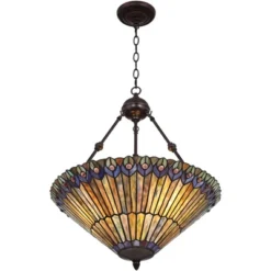 Robert Louis Tiffany Bronze Pendant Chandelier 20" Wide Rustic Peacock Stained Art Glass 3-Light Fixture For Dining Room House Kitchen Island Entryway -Adesso Shop GUEST 0a3519d1 decd 4af9 a56f 630be40a6a10
