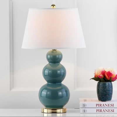 (Set Of 2) 28" Pamela Triple Gourd Ceramic Lamp Marine Blue (Includes CFL Light Bulb) - Safavieh 2 (Set Of 2) 28" Pamela Triple Gourd Ceramic Lamp Marine Blue (Includes CFL Light Bulb) - Safavieh - Image 2