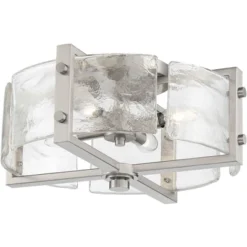 Possini Euro Design Prane Modern Industrial Ceiling Light Semi Flush Mount Fixture 17" Wide Brushed Nickel 4-Light Warped Glass For Bedroom Kitchen -Adesso Shop GUEST 0b15a987 8368 4f37 ba90 8aa73cc6819f