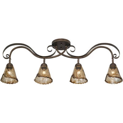 Pro Track 4-Head Ceiling Track Light Fixture Kit Adjustable Brown Bronze Finish Organic Amber Glass Western Kitchen Bathroom Living Room 41" Wide 5 Pro Track 4-Head Ceiling Track Light Fixture Kit Adjustable Brown Bronze Finish Organic Amber Glass Western Kitchen Bathroom Living Room 41" Wide - Image 5