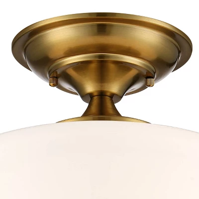Regency Hill Rustic Farmhouse Ceiling Light Semi Flush Mount Fixture 12" Wide Soft Gold Opal White Glass For Bedroom Kitchen Living Room Hallway House 2 Regency Hill Rustic Farmhouse Ceiling Light Semi Flush Mount Fixture 12" Wide Soft Gold Opal White Glass For Bedroom Kitchen Living Room Hallway House - Image 2