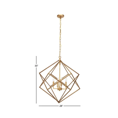 Modern Metal Chandelier With Link Style Chain Gold - Olivia & May 2 Modern Metal Chandelier With Link Style Chain Gold - Olivia & May - Image 2