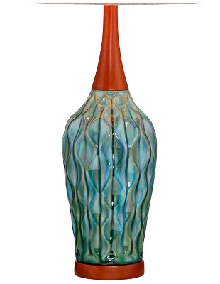 360 Lighting Rocco Modern Mid Century Table Lamps 30" Tall Set Of 2 Blue Teal Glaze Ceramic Linen Drum Shade For Bedroom Living Room Nightstand Home 4 360 Lighting Rocco Modern Mid Century Table Lamps 30" Tall Set Of 2 Blue Teal Glaze Ceramic Linen Drum Shade For Bedroom Living Room Nightstand Home - Image 4