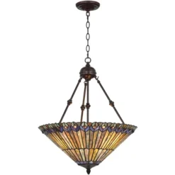 Robert Louis Tiffany Bronze Pendant Chandelier 20" Wide Rustic Peacock Stained Art Glass 3-Light Fixture For Dining Room House Kitchen Island Entryway -Adesso Shop GUEST 0c945214 e9f8 479d bee3 af485507f505