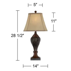 Regency Hill Traditional Table Lamp 28.5" Tall Carved Two Tone Brown Urn Shaped Beige Fabric Shade For Living Room Family Bedroom Bedside -Adesso Shop GUEST 0cb6b98e d843 416e b142 1d58a83b6a83