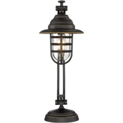 Franklin Iron Works Knox Industrial Desk Lamp 24" High Oil Rubbed Bronze LED Cage Glass Shade For Bedroom Living Room Bedside Nightstand Office House -Adesso Shop GUEST 0d0db14f 0a44 4c52 8647 77447b3b044a