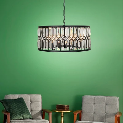 Metal Crystal Embellishments 6 Light Chandelier With Link Style Chain Black - Olivia & May 1 Metal Crystal Embellishments 6 Light Chandelier With Link Style Chain Black - Olivia & May