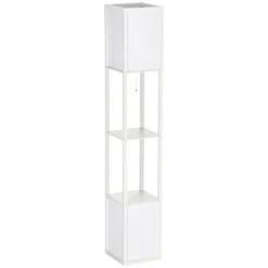 HOMCOM Modern Floor Lamp With Shelves & Dual Ambient Lighting, Tall Standing Lamp For Living Room, Bedroom, Fabric Lampshade, White -Adesso Shop GUEST 0d802238 9b96 497e b701 e339a15525fd