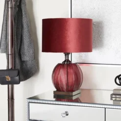 Glam Velvet Table Lamp Dark Red - Olivia & May