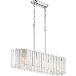 Possini Euro Design Mirabell Chrome Linear Island Pendant Chandelier 34" Wide Modern LED Clear Glass Crystal 6-Light Fixture For Dining Room Kitchen -Adesso Shop GUEST 0db60cb6 a66c 4310 8746 b700815dd869