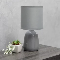 10.04" Traditional Ceramic Thimble Base Bedside Table Desk Lamp With Matching Fabric Shade Gray - Simple Designs -Adesso Shop GUEST 0e190a40 ded2 494a 8323 2566d6a5ac88