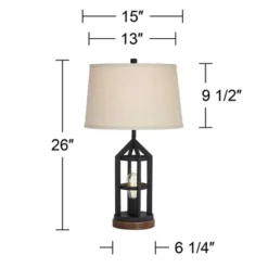 Franklin Iron Works Lucas Western Table Lamps 26" High Set Of 2 Bronze With USB Charging Port And Nightlight LED Drum Shade For Bedroom Bedside Desk -Adesso Shop GUEST 0e654c73 c357 48f8 9f84 89a3196ed46b
