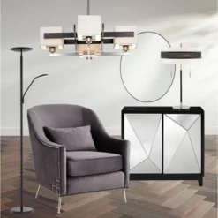 Possini Euro Design Brushed Nickel Pendant Chandelier 28" Wide Modern Dark Mocha Wood Finish Off White Fabric 4-Light Fixture Dining Room -Adesso Shop GUEST 0e7cb572 deb1 466d a906 b2508124b2c7