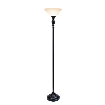 1-Light Classic Torchiere Floor Lamp With Marbleized Glass Shade Restoration Bronze - Lalia Home 1 1-Light Classic Torchiere Floor Lamp With Marbleized Glass Shade Restoration Bronze - Lalia Home