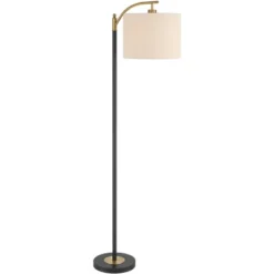 360 Lighting Rayna Mid Century Modern Downbridge Floor Lamp 61 1/2" Tall Black Gold Metal Off White Linen Drum Shade For Living Room Reading Bedroom -Adesso Shop GUEST 0fc7dca0 afd7 4764 b33f 10c25f3c40ea