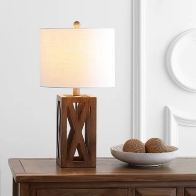 21.5" Wood Stewart Table Lamp (Includes LED Light Bulb) Brown - Jonathan Y 1 21.5" Wood Stewart Table Lamp (Includes LED Light Bulb) Brown - Jonathan Y