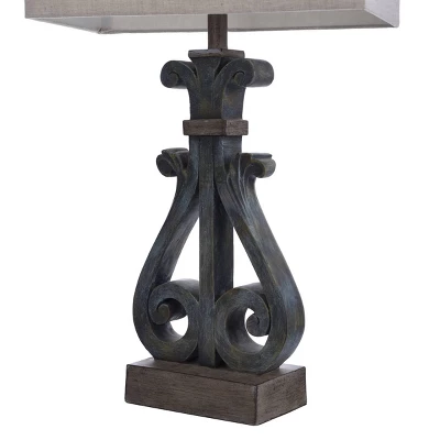 Brampton Open Scroll Design Table Lamp With Rectangle Shade Blue - StyleCraft 2 Brampton Open Scroll Design Table Lamp With Rectangle Shade Blue - StyleCraft - Image 2