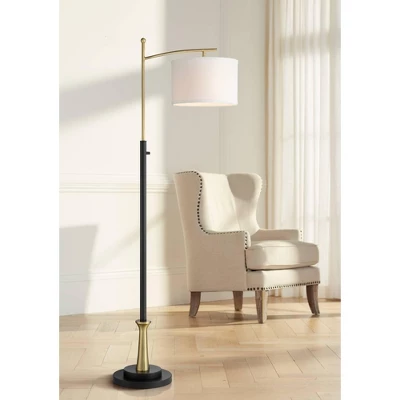 Possini Euro Design Modern Downbridge Floor Lamp 64" Tall Black Brass Metal Linen Drum Shade For Living Room Reading Bedroom Home 1 Possini Euro Design Modern Downbridge Floor Lamp 64" Tall Black Brass Metal Linen Drum Shade For Living Room Reading Bedroom Home