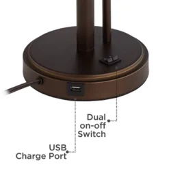 Possini Euro Design Traverse Modern Table Lamps 29" Tall Set Of 2 With USB Charging Port Gooseneck LED Bronze Oatmeal Shade For Bedroom Living Room -Adesso Shop GUEST 133a747a 9b91 4f5b 937a 68842d99c766