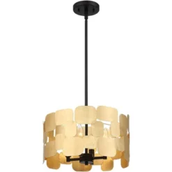 Possini Euro Design Stella Black Pendant Chandelier 15" Wide Modern Gold Leaf Drum Shade 4-Light Fixture For Dining Room House Foyer Kitchen Island -Adesso Shop GUEST 13a0743c 5763 4907 bac4 591ce6fbcc9f