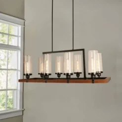 42" X 14" X 35" Baneli Kitchen Island Chandelier With Clear Glass Shade Black - Warehouse Of Tiffany
