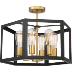 Possini Euro Design Beni Industrial Modern Farmhouse Ceiling Light Semi Flush Mount Fixture 20" Wide Antique Bronze Gold 6-Light For Bedroom Kitchen -Adesso Shop GUEST 13e6329f 2ffd 4121 ac98 269122ae9c7c