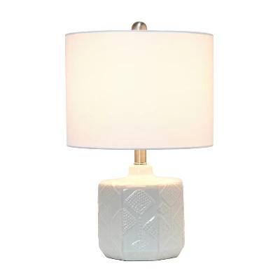 19" Contemporary Bohemian Ceramic Eyelet Pattern Floral Textured Bedside Table Lamp With Fabric Shade Off-White - Lalia Home 1 19" Contemporary Bohemian Ceramic Eyelet Pattern Floral Textured Bedside Table Lamp With Fabric Shade Off-White - Lalia Home