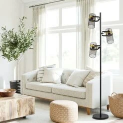 67.25" Echo Black Painted Metal Mesh Three Drum Shade Candlestick Floor Lamp - River Of Goods