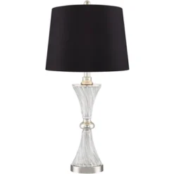 Regency Hill Luca Modern Table Lamps 25 1/2" High Set Of 2 Clear Glass With USB Charging Port Black Faux Silk Shade For Bedroom Living Room Home Desk -Adesso Shop GUEST 15228fdd e477 4545 87f4 76cd1f2cd336