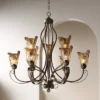 Franklin Iron Works Amber Scroll Golden Bronze Large Chandelier 35 1/2" Wide Rustic Art Glass 9-Light Fixture For Dining Room House Kitchen Island
