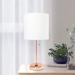 19.5" Bedside Power Outlet Base Metal Table Desk Lamp Rose Gold With White Fabric Shade - Creekwood Home -Adesso Shop GUEST 15f31584 f95f 4617 afe9 5a06878a2ffd
