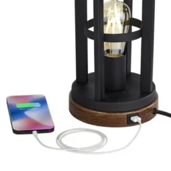 Franklin Iron Works Lucas Western Table Lamps 26" High Set Of 2 Bronze With USB Charging Port And Nightlight LED Drum Shade For Bedroom Bedside Desk -Adesso Shop GUEST 16090f7c 1534 4978 93be b9d9f4050b0a