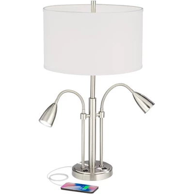 Possini Euro Design Wagner Modern Table Lamp 29 3/4" Tall Brushed Nickel With USB Charging Port And LED Gooseneck Lights White Shade For Living Room 2 Possini Euro Design Wagner Modern Table Lamp 29 3/4" Tall Brushed Nickel With USB Charging Port And LED Gooseneck Lights White Shade For Living Room - Image 2