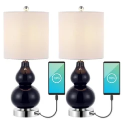 (Set Of 2) 22" Cora Classic Vintage Glass LED Table Lamp With USB Charging Port (Includes LED Light Bulb) - JONATHAN Y -Adesso Shop GUEST 1765fe0e 5e0d 40be 9b5b 94391ee90d75