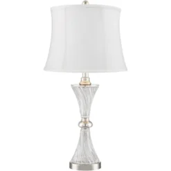 Regency Hill Luca Modern Table Lamps 25 1/2" High Set Of 2 Clear Glass Chrome With USB Charging Port Cream Drum Shade For Bedroom Living Room Desk -Adesso Shop GUEST 18969954 3c09 408d b84e 12f77e5dec58